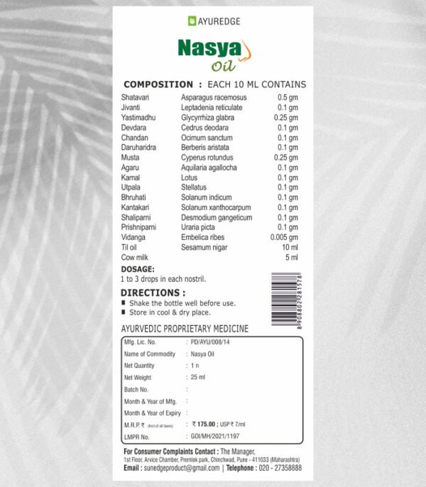 Nasya oil - ingred - mrp Nasya Oil 25 ML