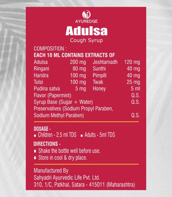 adulas-ingred Adulsa Cough Syrup 100ML